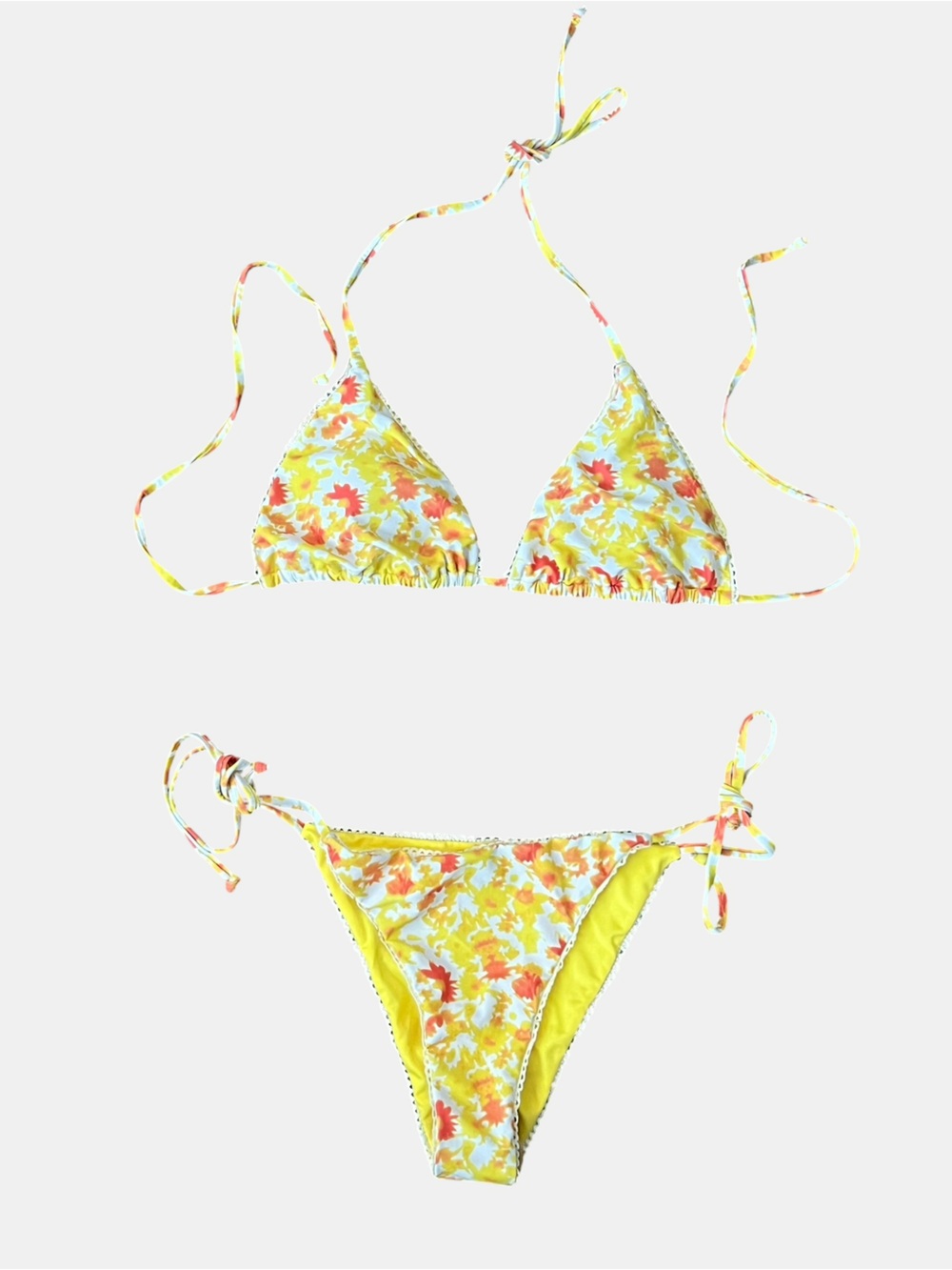 Bright Yellow & Orange Floral Triangle String Bikini Set